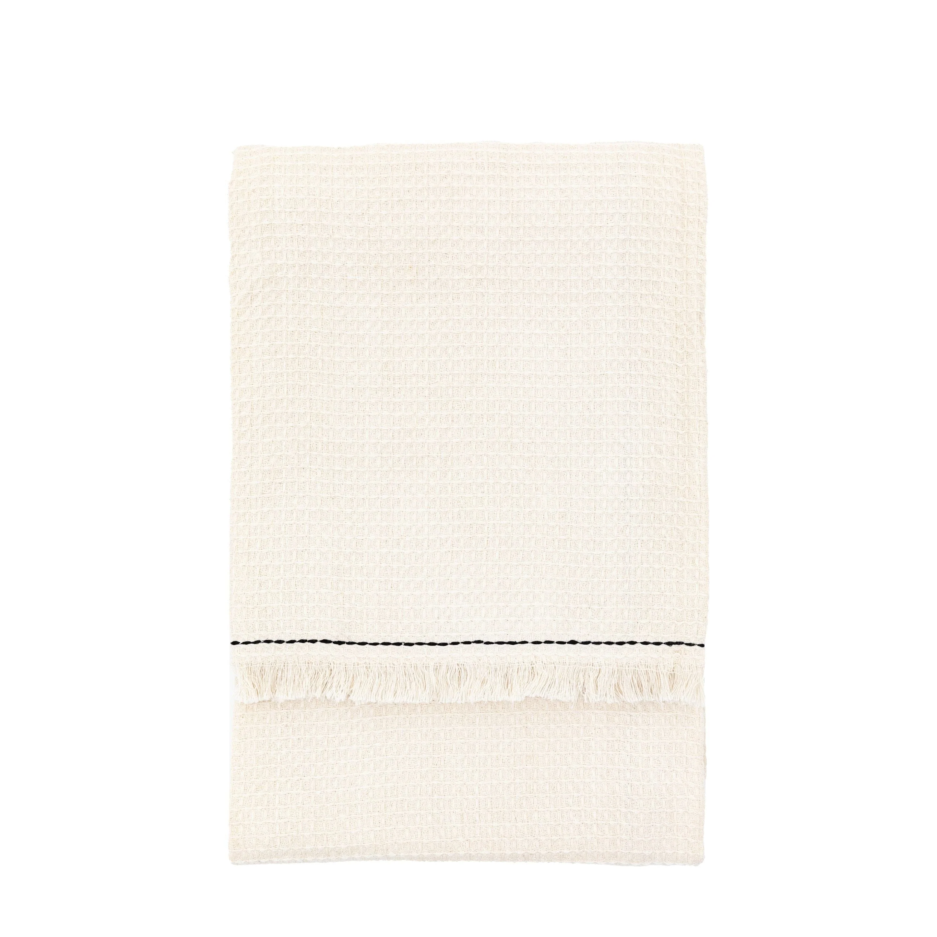 Marceline Cream Waffle Textured Throw with Black Stitched Border - Image 3