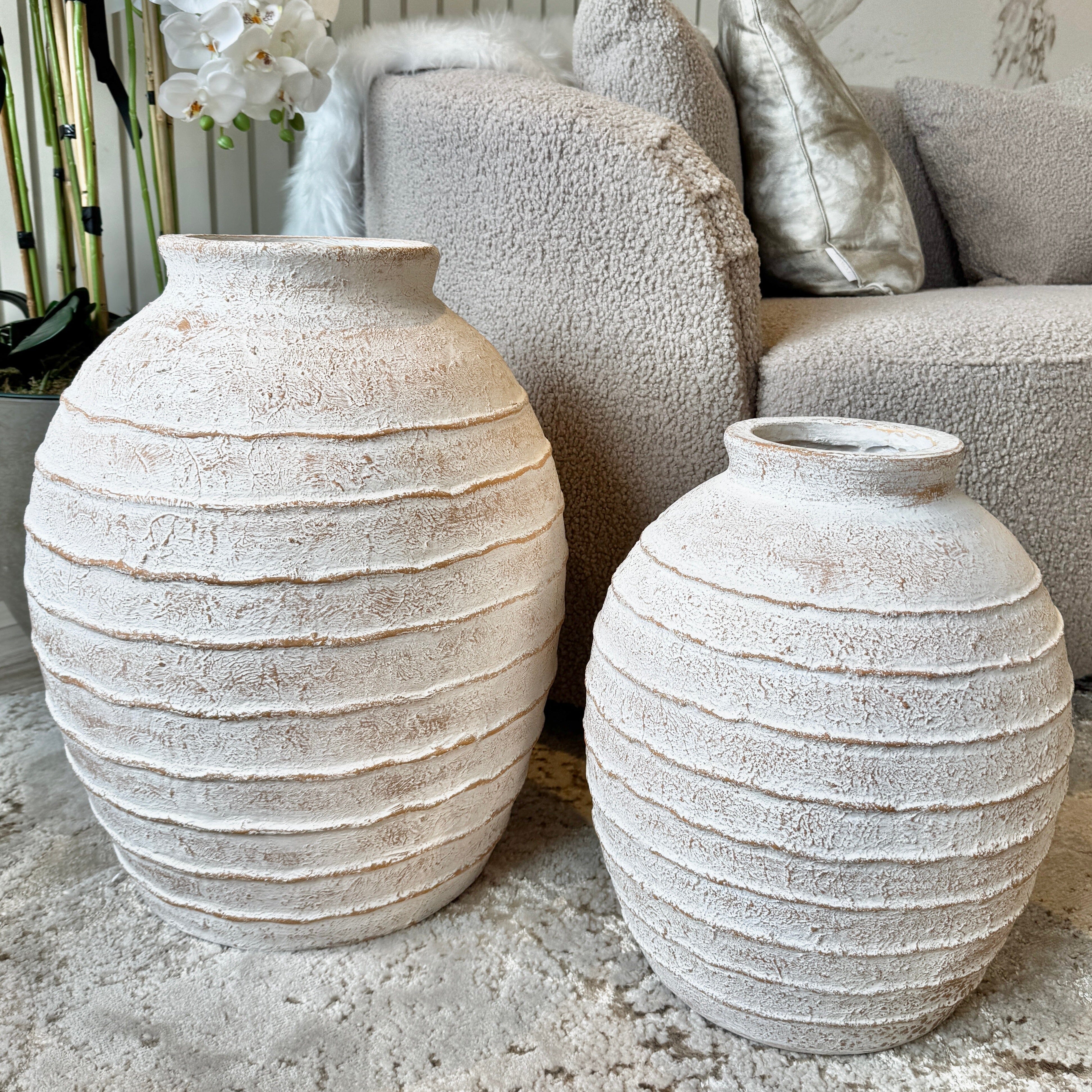 Marella Medium Distressed White Wash Decorative Ribbed Vase - Image 4