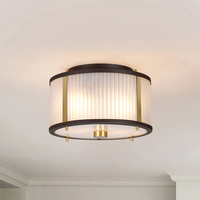 Maria Dark Brown & Brass Ribbed Glass 2 Light Pendant Ceiling Light - Image 2