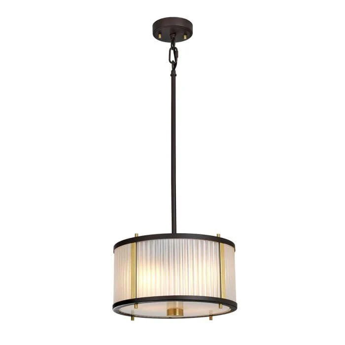 Maria Dark Brown & Brass Ribbed Glass 2 Light Pendant Ceiling Light - Image 3