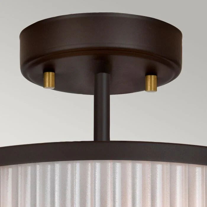 Maria Dark Brown & Brass Ribbed Glass 2 Light Pendant Ceiling Light - Image 4