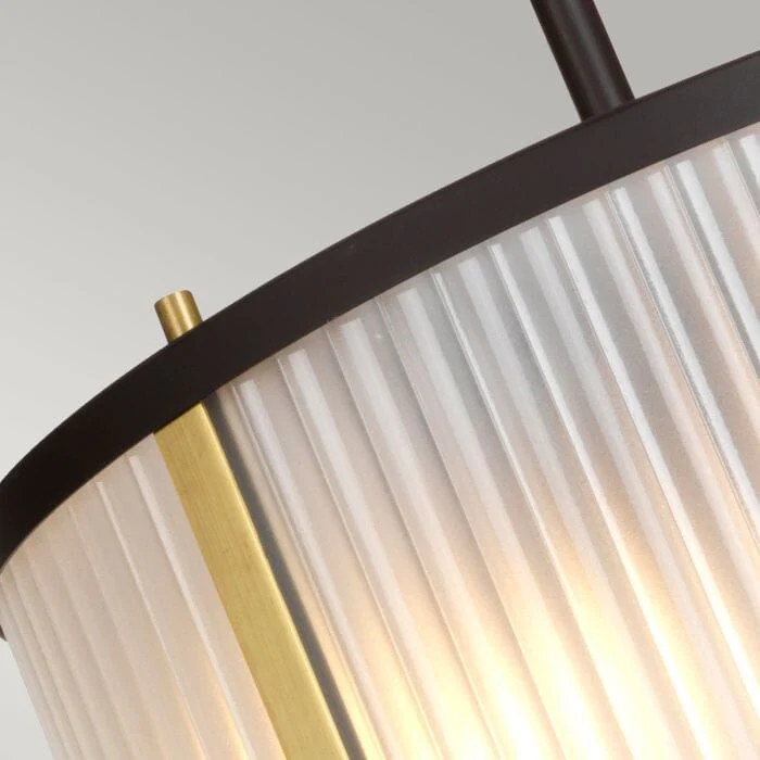 Maria Dark Brown & Brass Ribbed Glass 2 Light Pendant Ceiling Light - Image 5