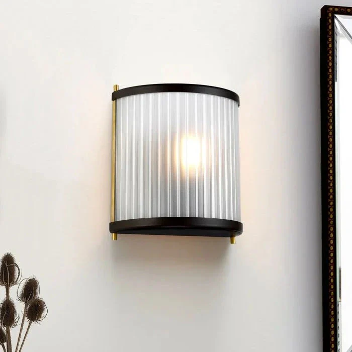 Maria Dark Brown & Brass Ribbed Glass Wall Light