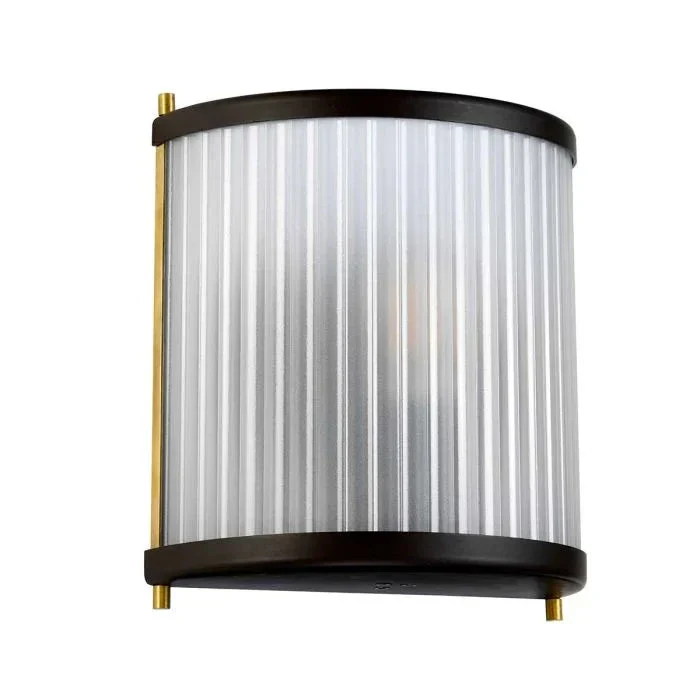 Maria Dark Brown & Brass Ribbed Glass Wall Light - Image 4