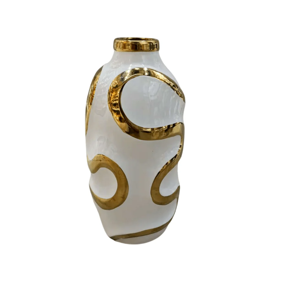 Marigold Gold & White Squiggle Decorative Vase - Image 2