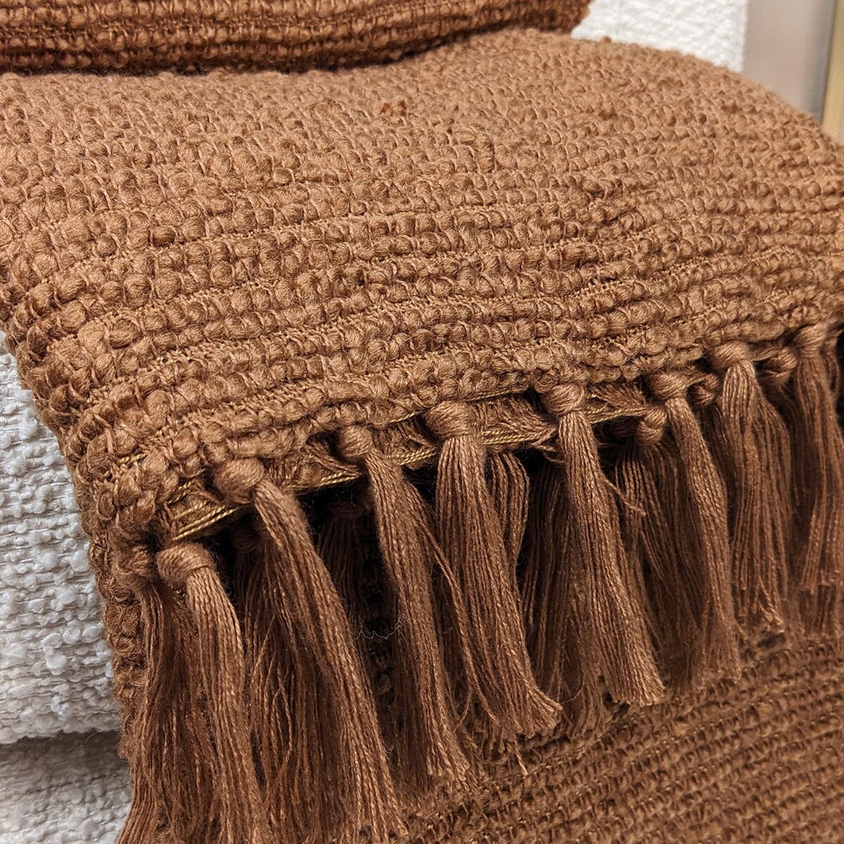 Marni Rust Boucle Textured Tasselled Throw - Image 2