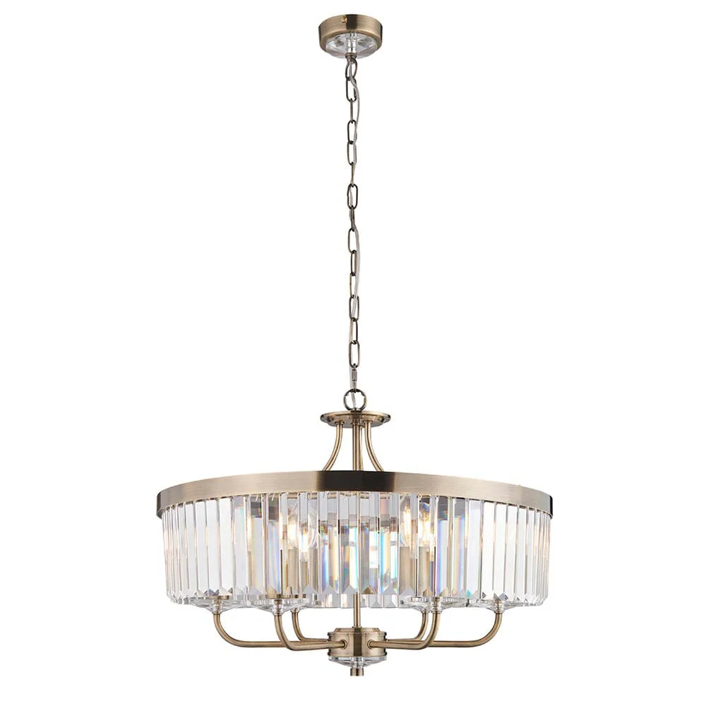 Masika Brass & Glass 6 Light Pendant Ceiling Light - Image 3