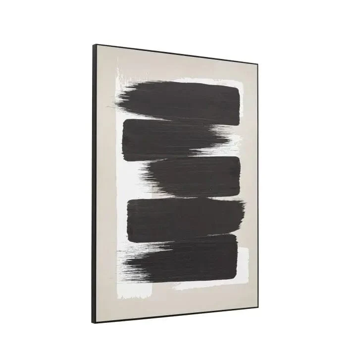 Matilda Monochrome Beige & Black Abstract Paint Stroke Framed Canvas Wall Art - Image 2