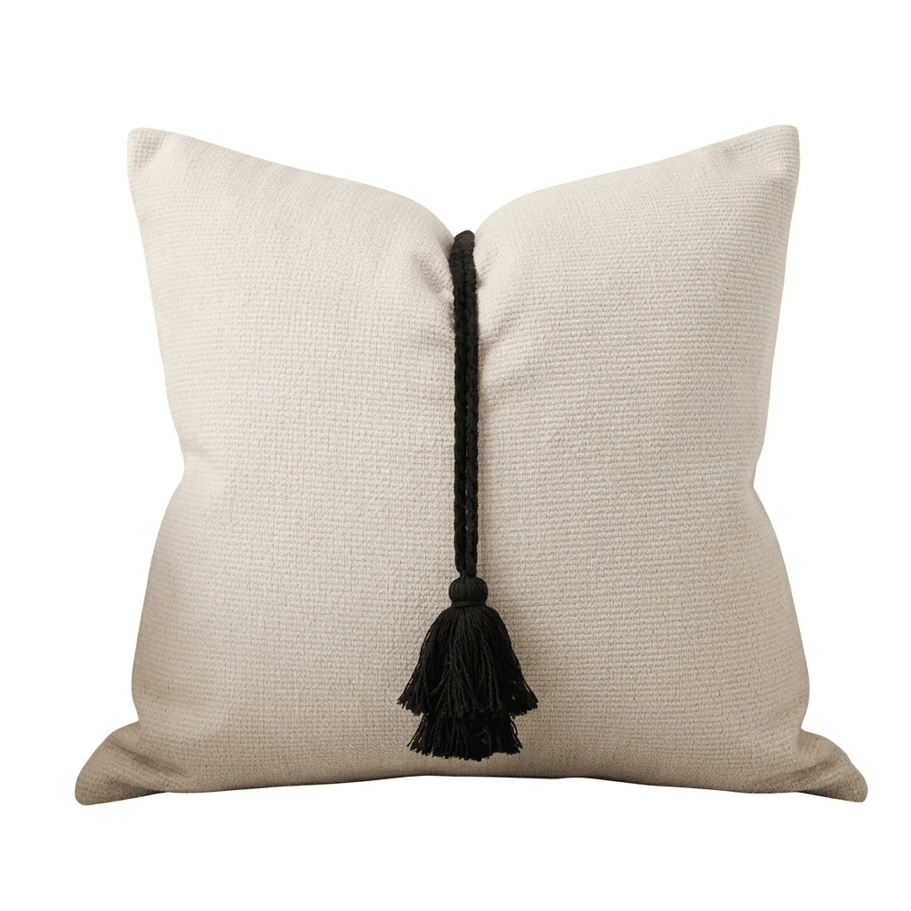 Maxone Cream & Black Tassel Detail Cushion- 45x45cm - Image 2