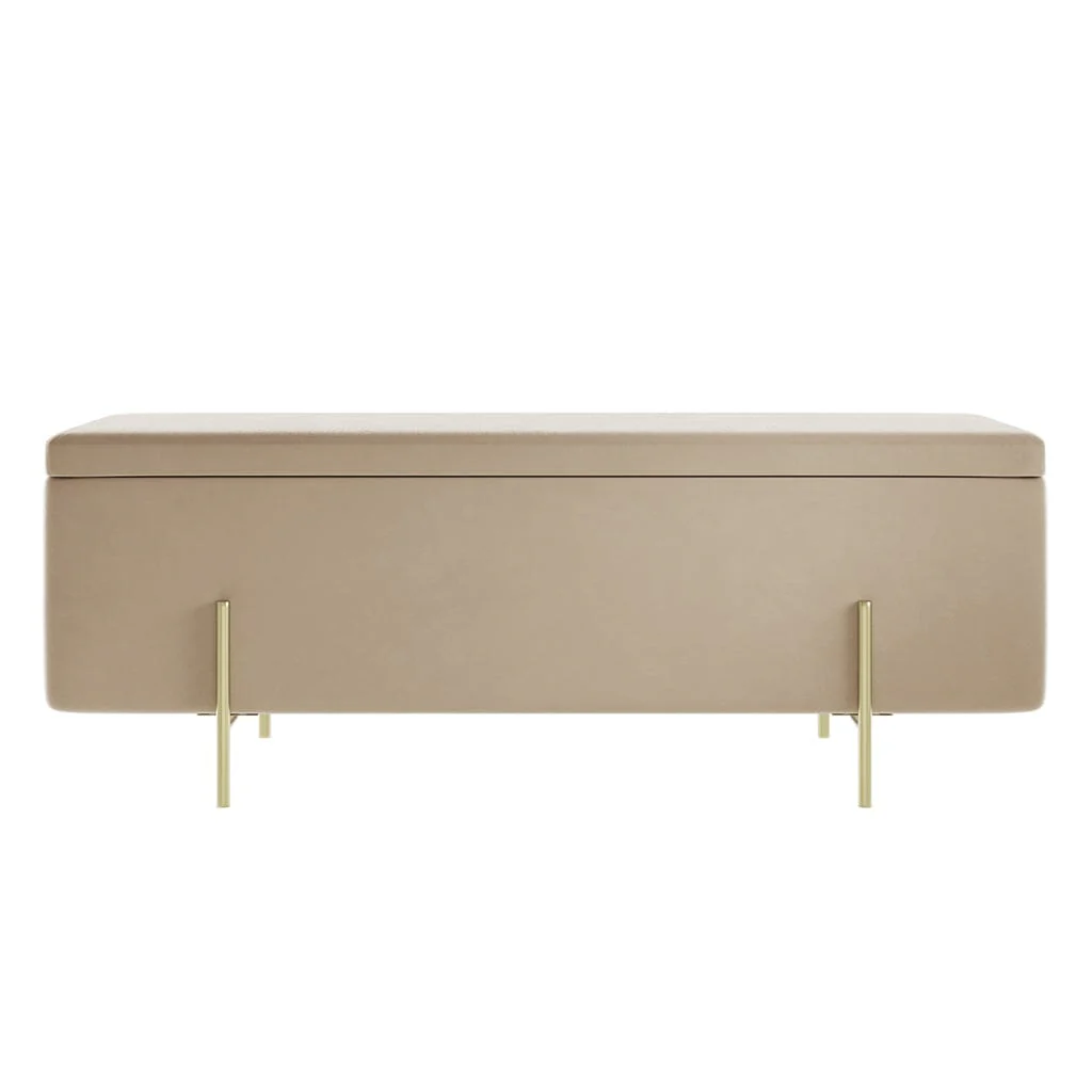 Maya Beige Velvet Ottoman Box with Gold Feet - Image 2