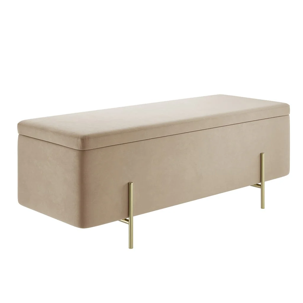 Maya Beige Velvet Ottoman Box with Gold Feet - Image 3