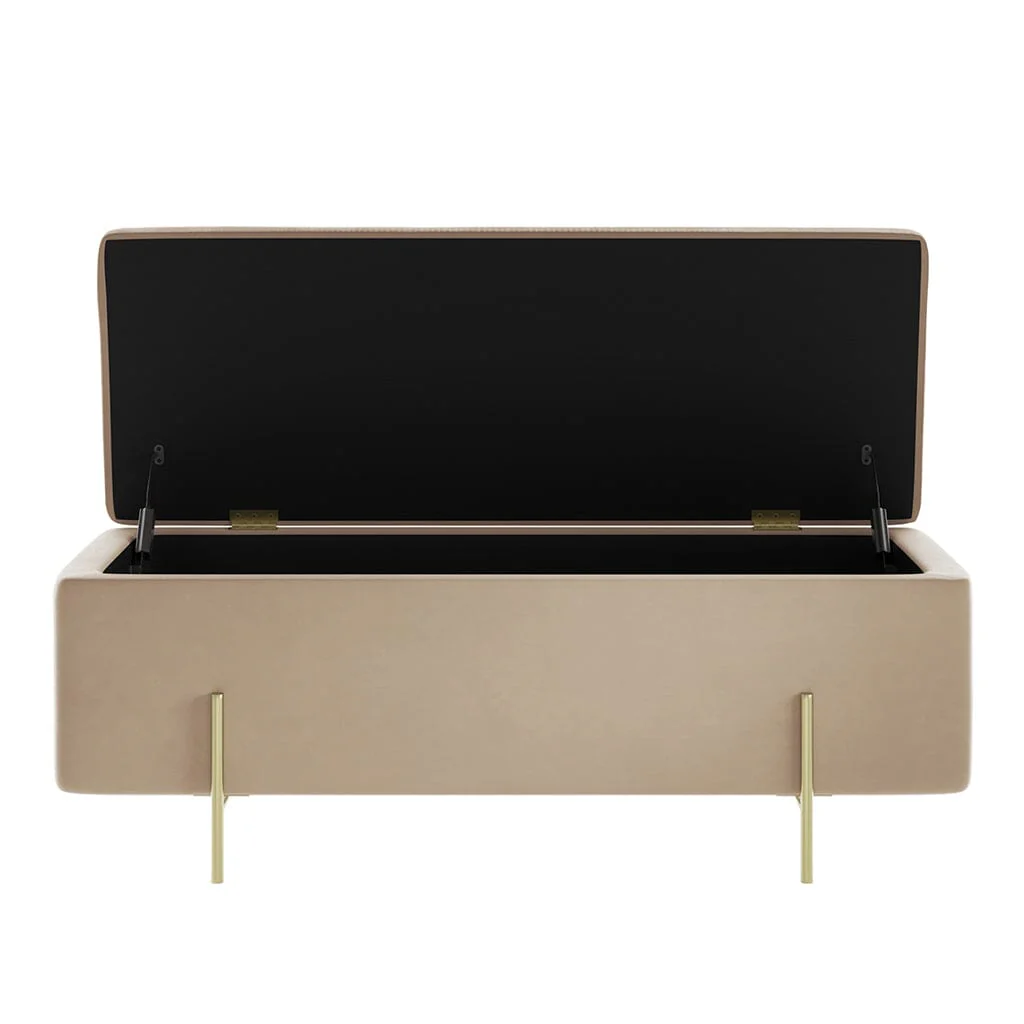 Maya Beige Velvet Ottoman Box with Gold Feet - Image 4