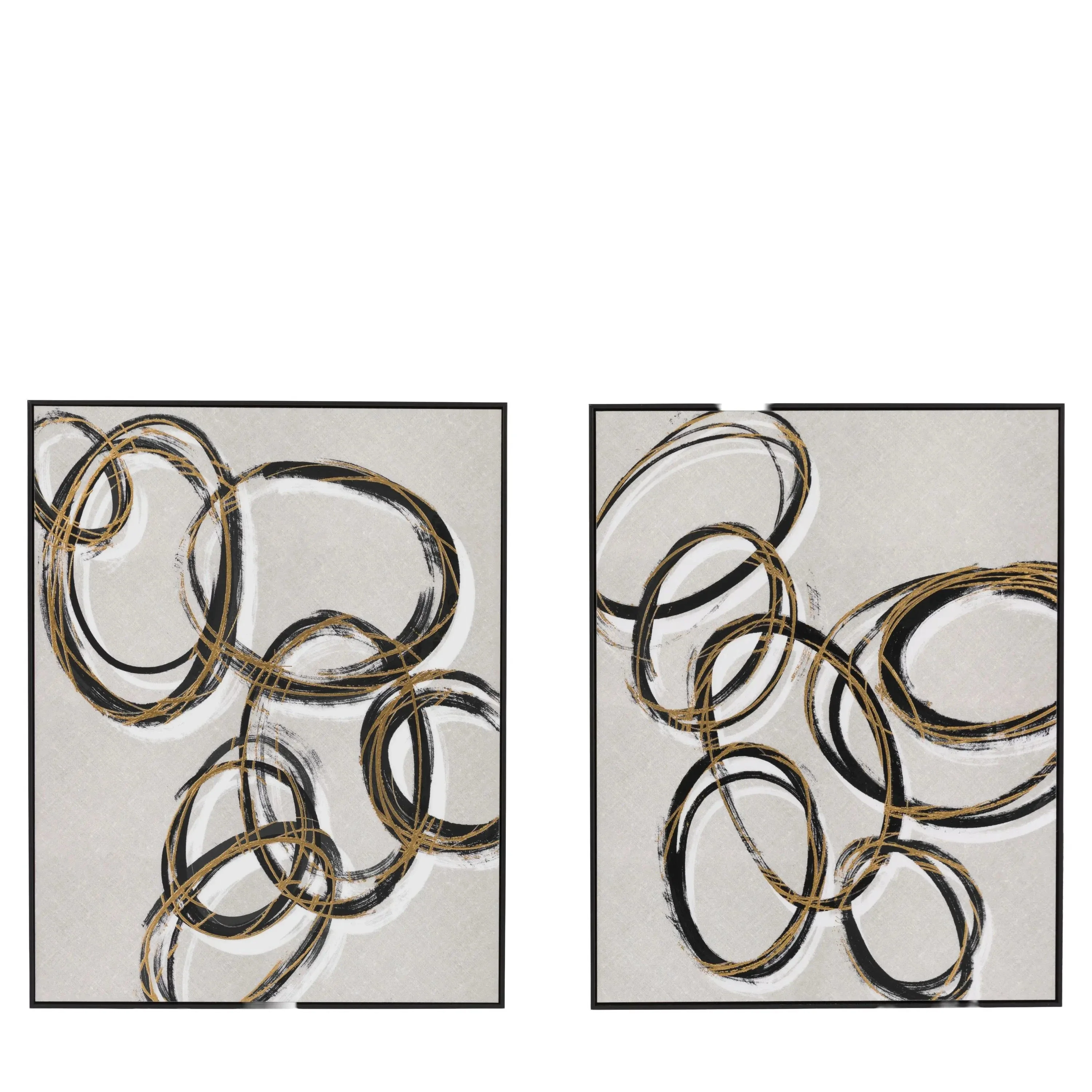 Mayce Abstract Gold & Black Circles Framed Canvas Wall Art - Set of 2 - Image 2