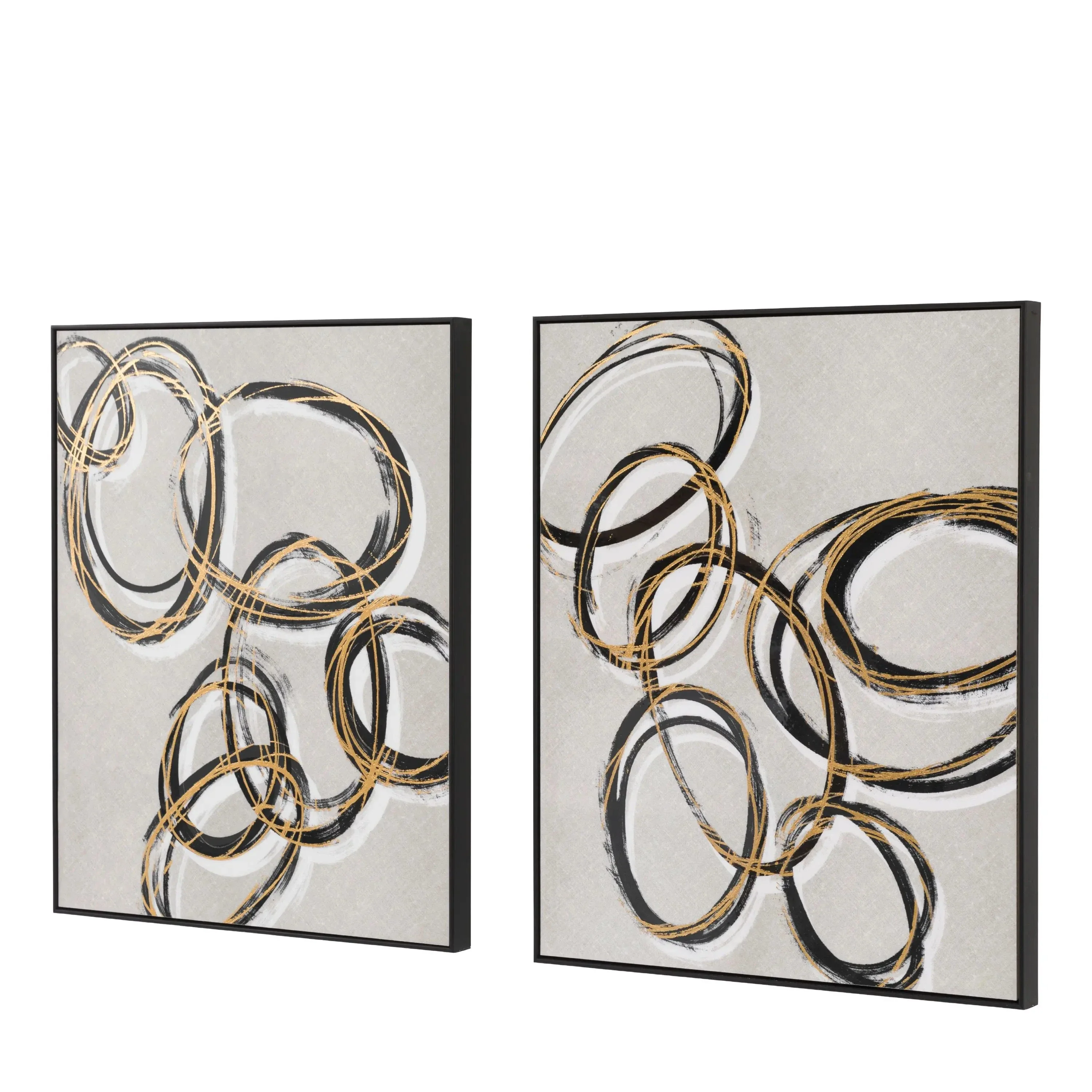 Mayce Abstract Gold & Black Circles Framed Canvas Wall Art - Set of 2 - Image 3