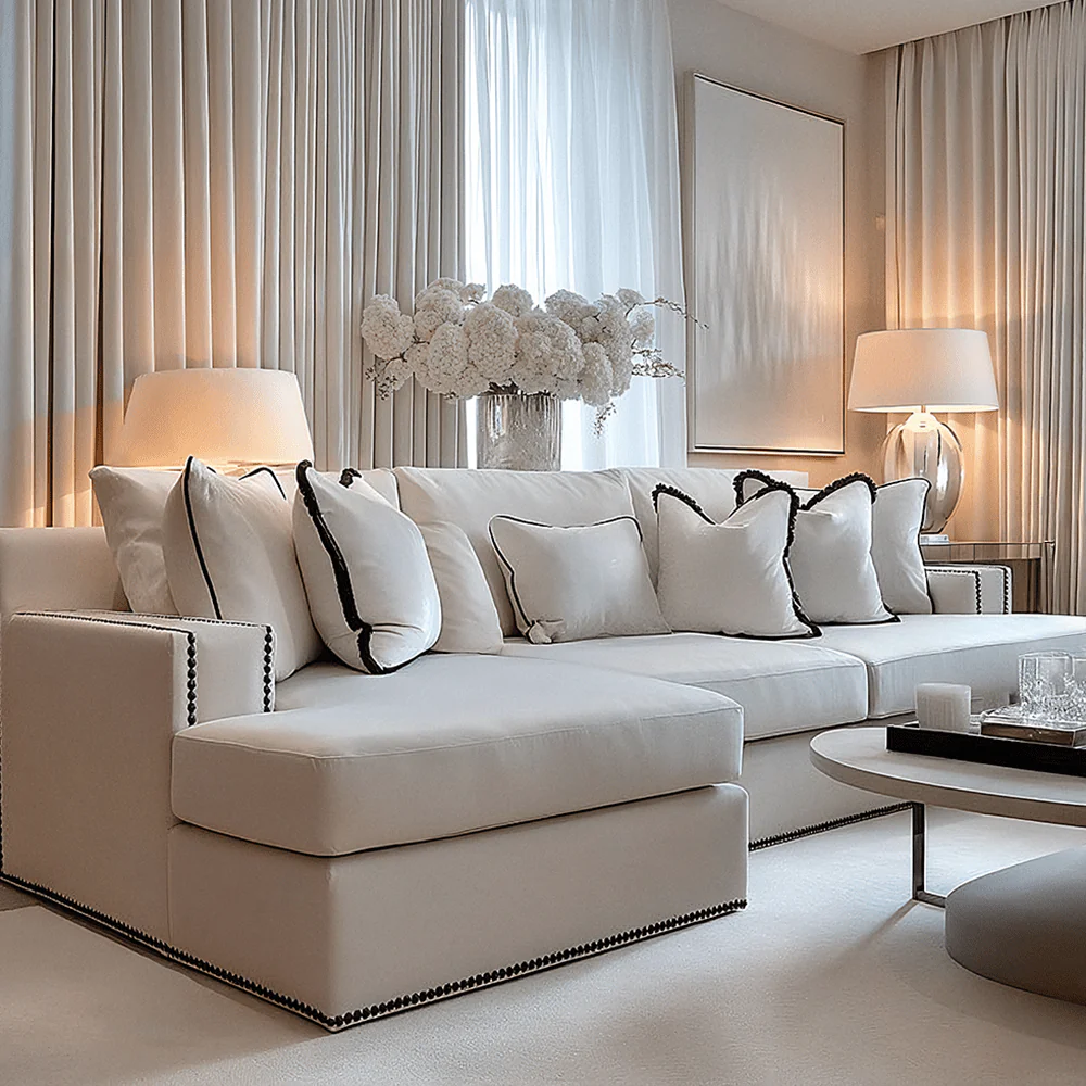 Mayfair Cream Velvet Sofa Collection, With Black Studs