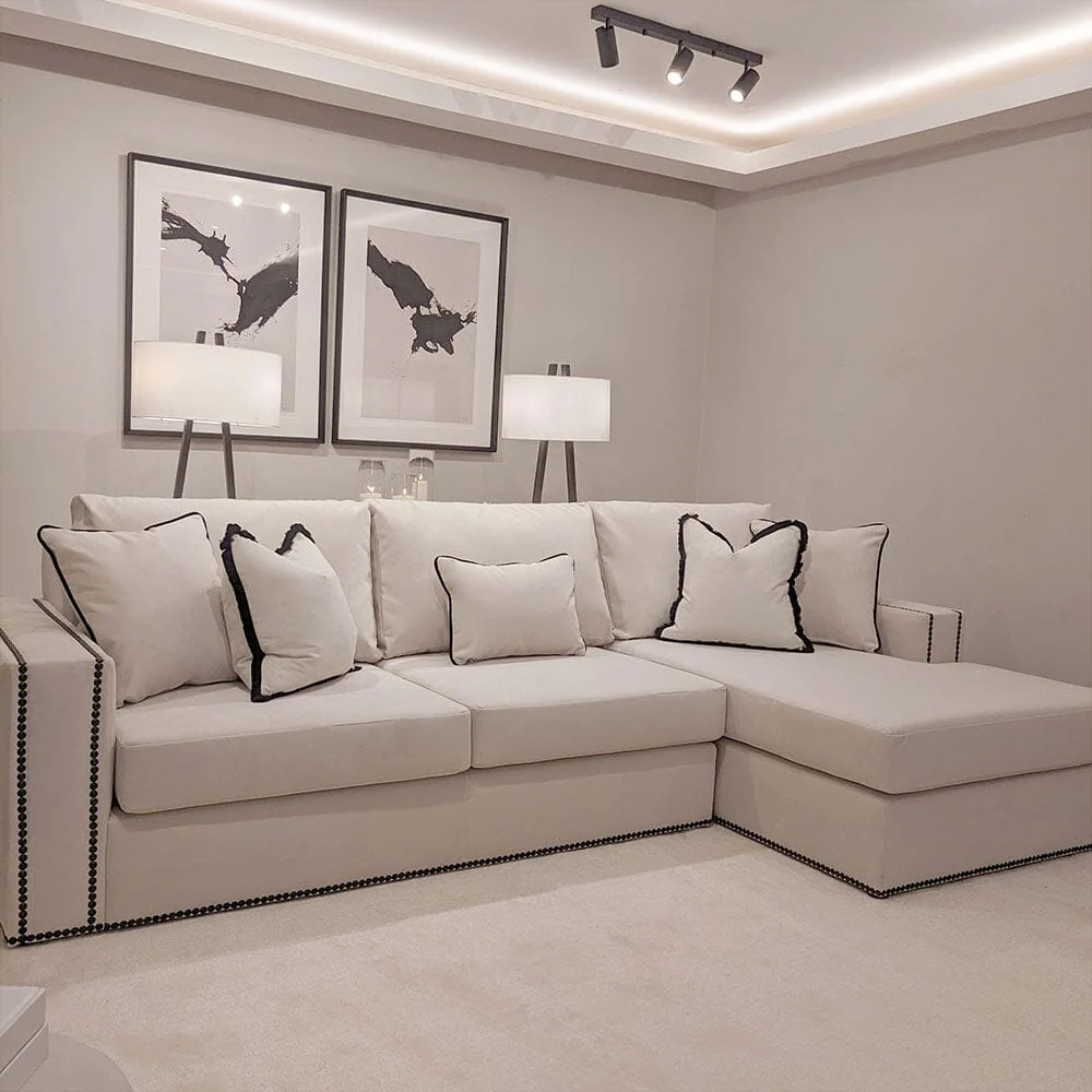 Mayfair Cream Velvet Sofa Collection, With Black Studs - Image 2