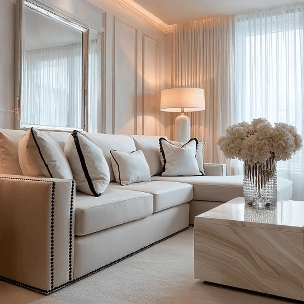 Mayfair Cream Velvet Sofa Collection, With Black Studs - Image 3