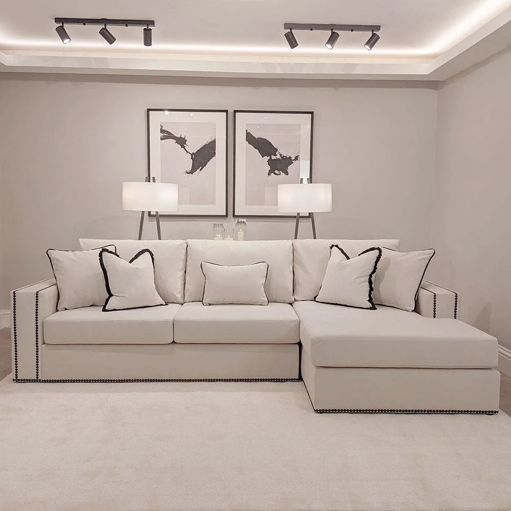 Mayfair Cream Velvet Sofa Collection, With Black Studs - Image 4
