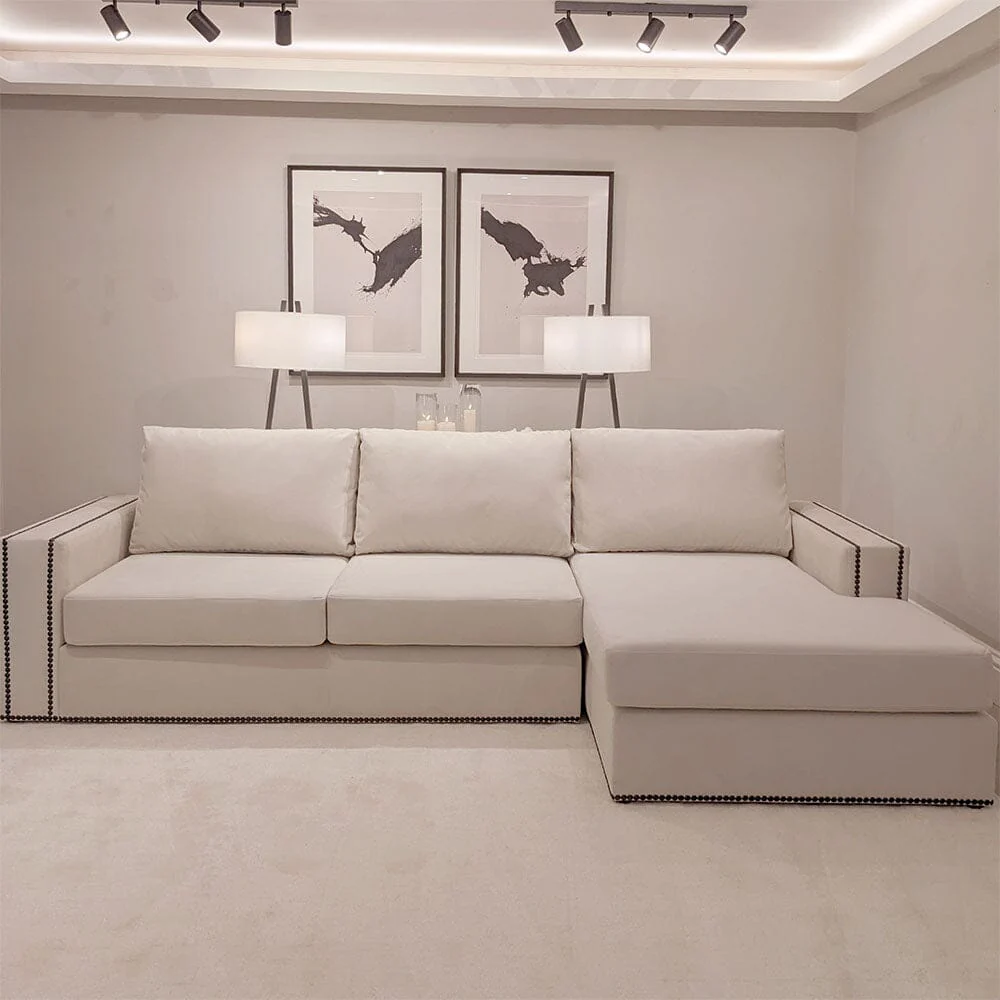Mayfair Cream Velvet Sofa Collection, With Black Studs - Image 5