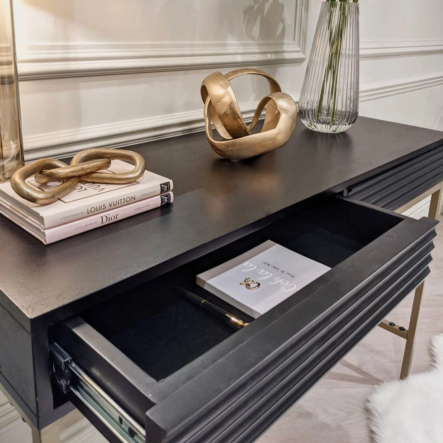 In Stock - Mayfield Black & Gold Premium Rippled Console Table - Image 4