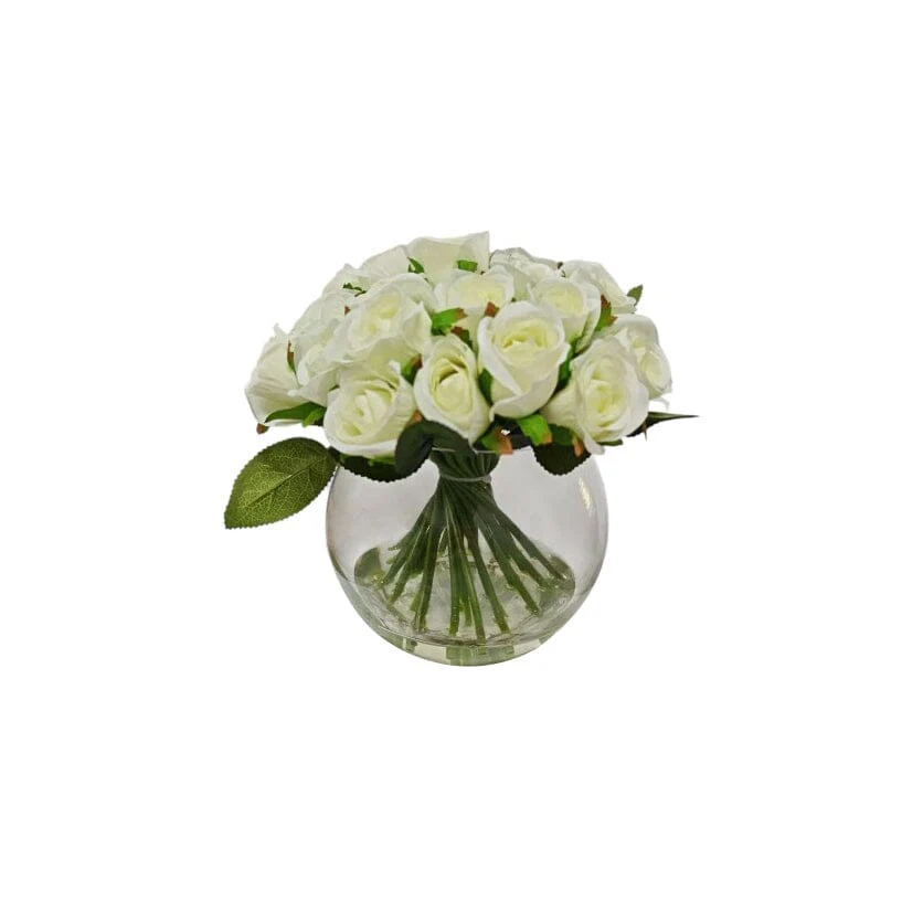 Medium Cream Faux Rose Arrangement in Fishbowl Vase - Image 2