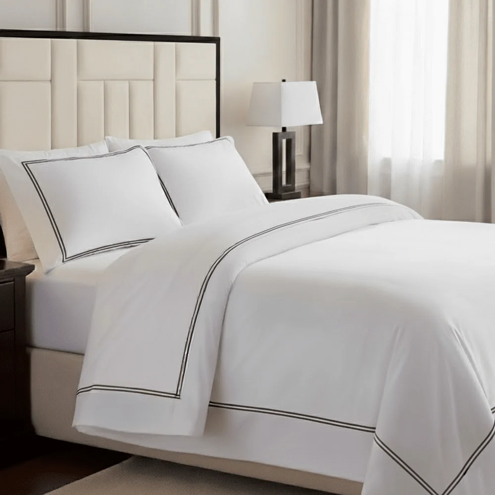 Meghan Black Embroidered Double Stitch Detail Duvet Set