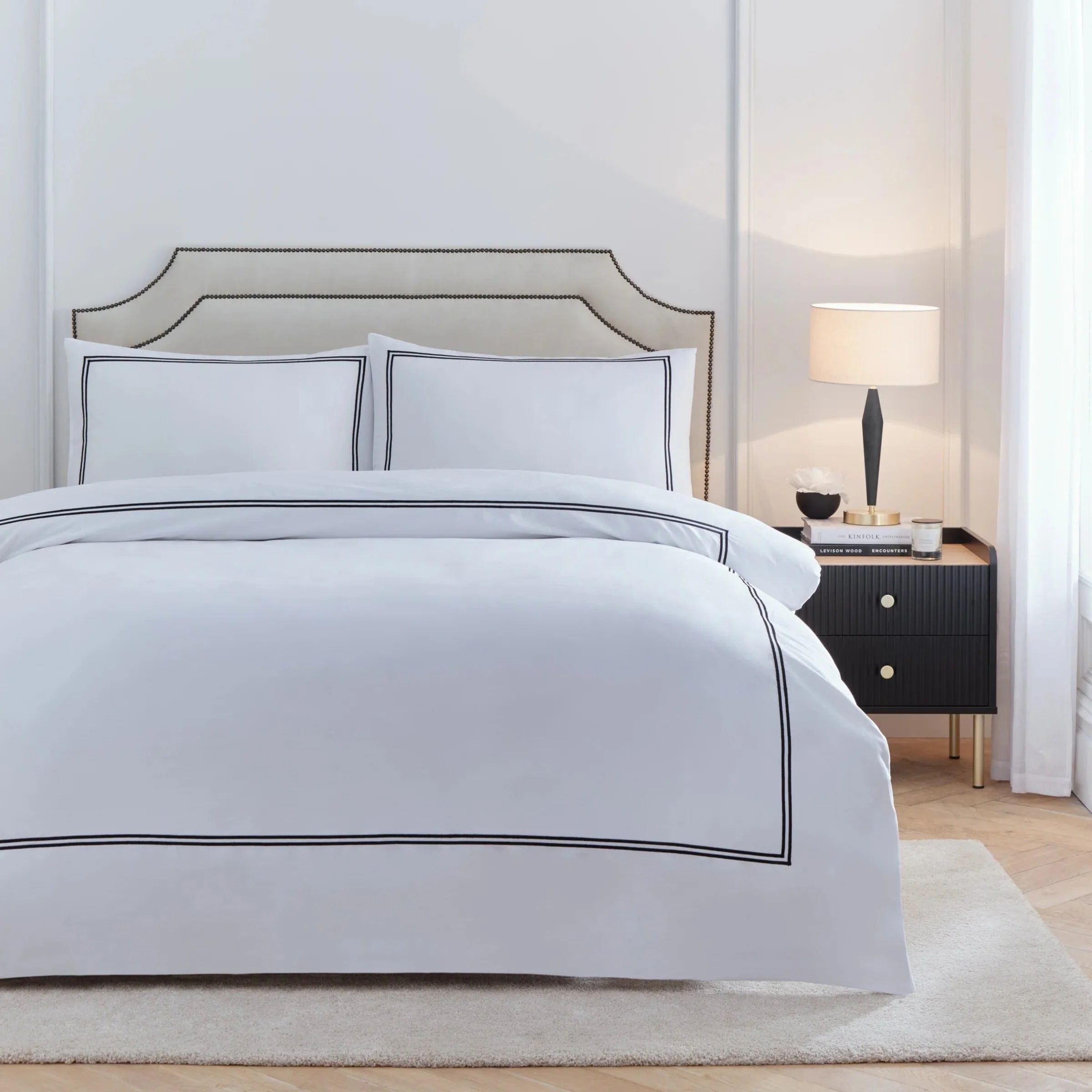 Meghan Black Embroidered Double Stitch Detail Duvet Set - Image 2