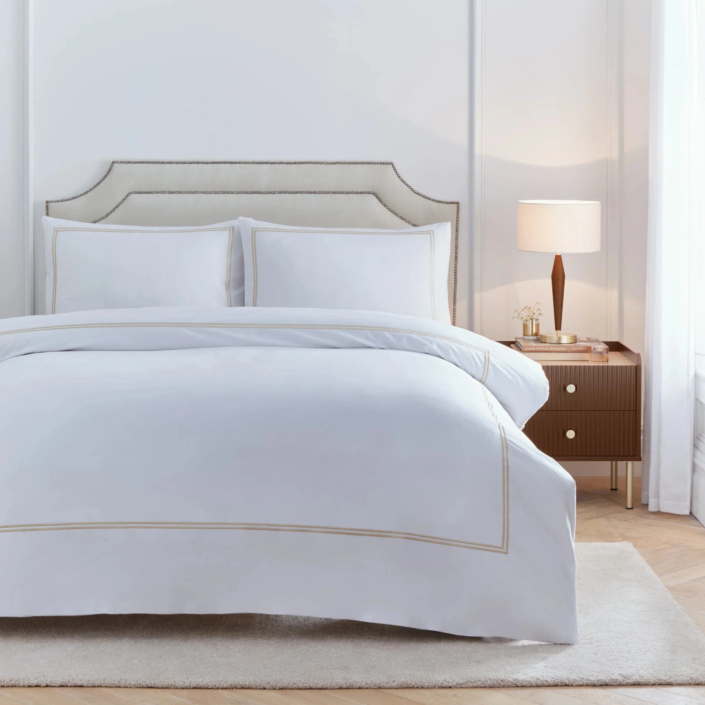 Meghan Champagne Embroidered Double Stitch Detail Duvet Set - Image 2