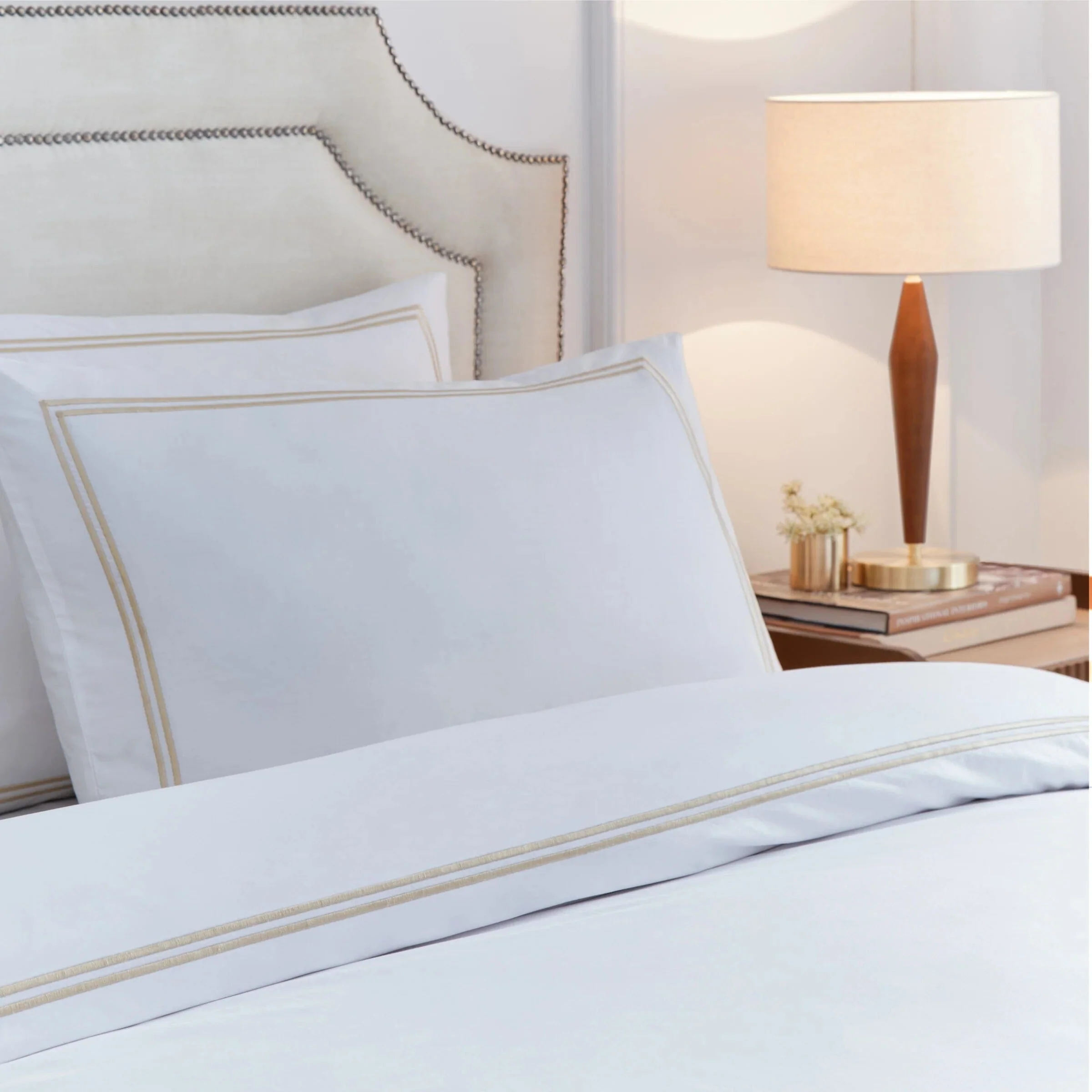 Meghan Champagne Embroidered Double Stitch Detail Duvet Set - Image 3
