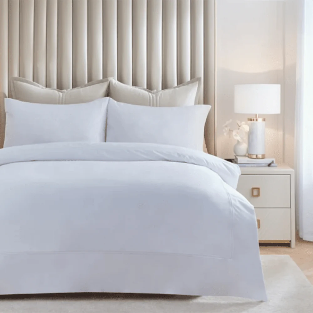 Meghan White Embroidered Double Stitch Detail Duvet Set