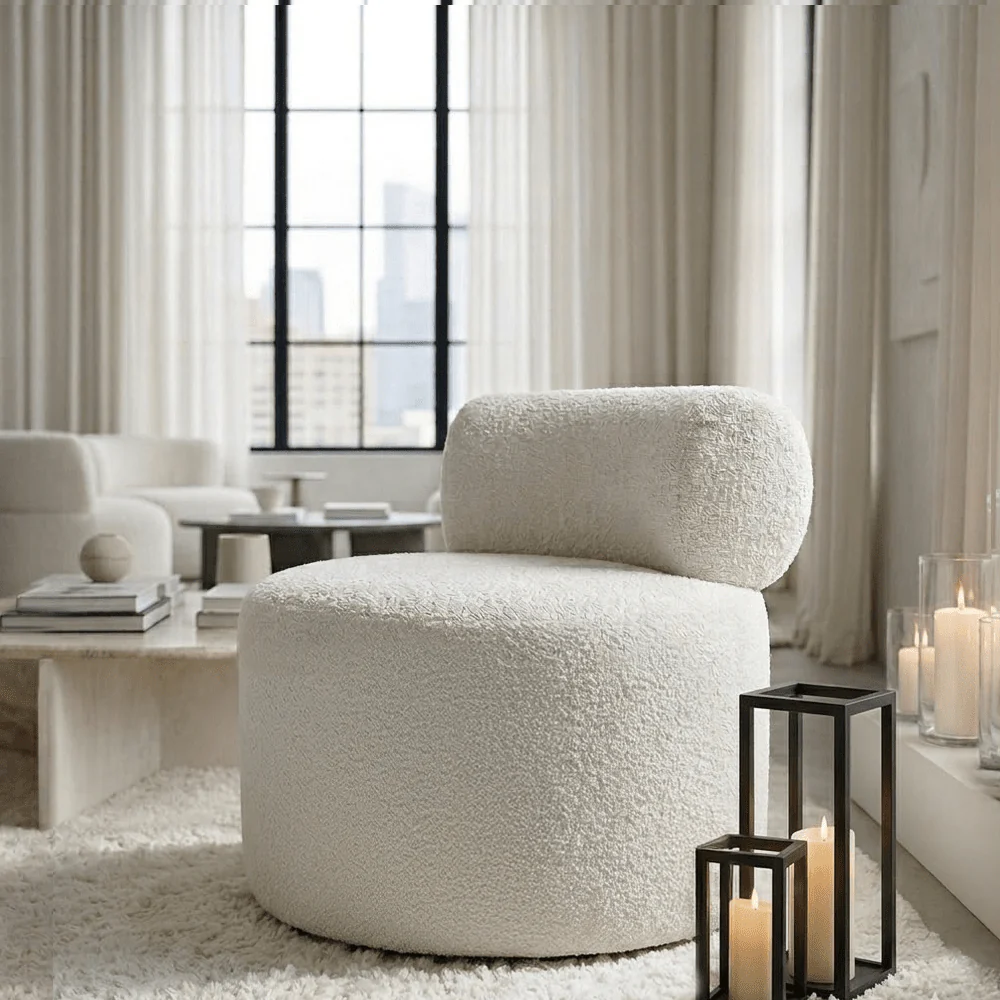 Arles White Boucle Round Accent Chair