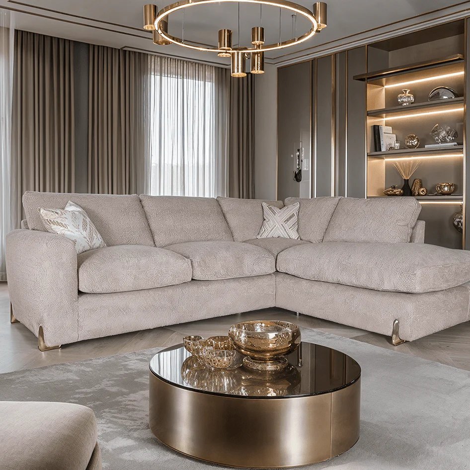 Mila Taupe Soft Textured Sofa Range with Gold Feet - Image 3