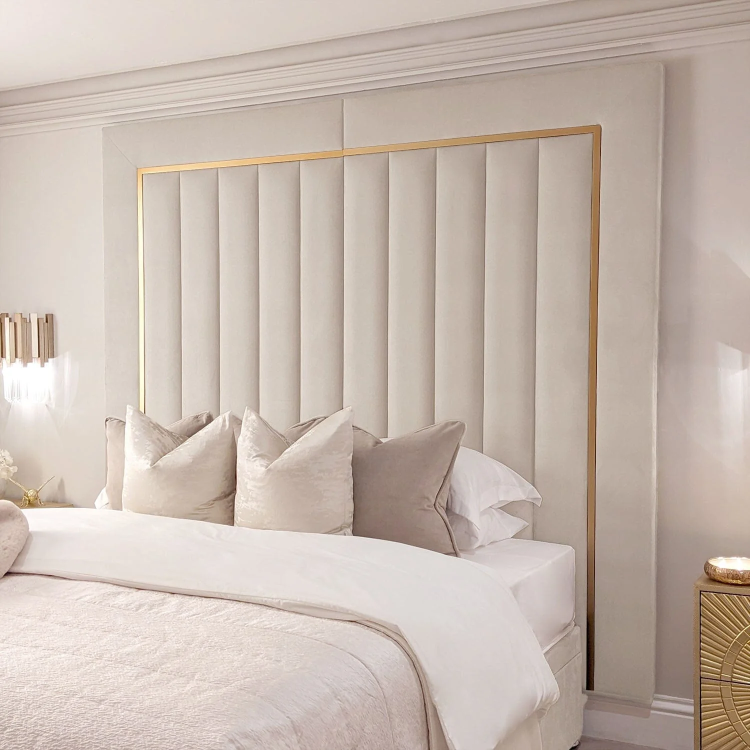 Milan Cream & Gold Channelled Luxury Headboard