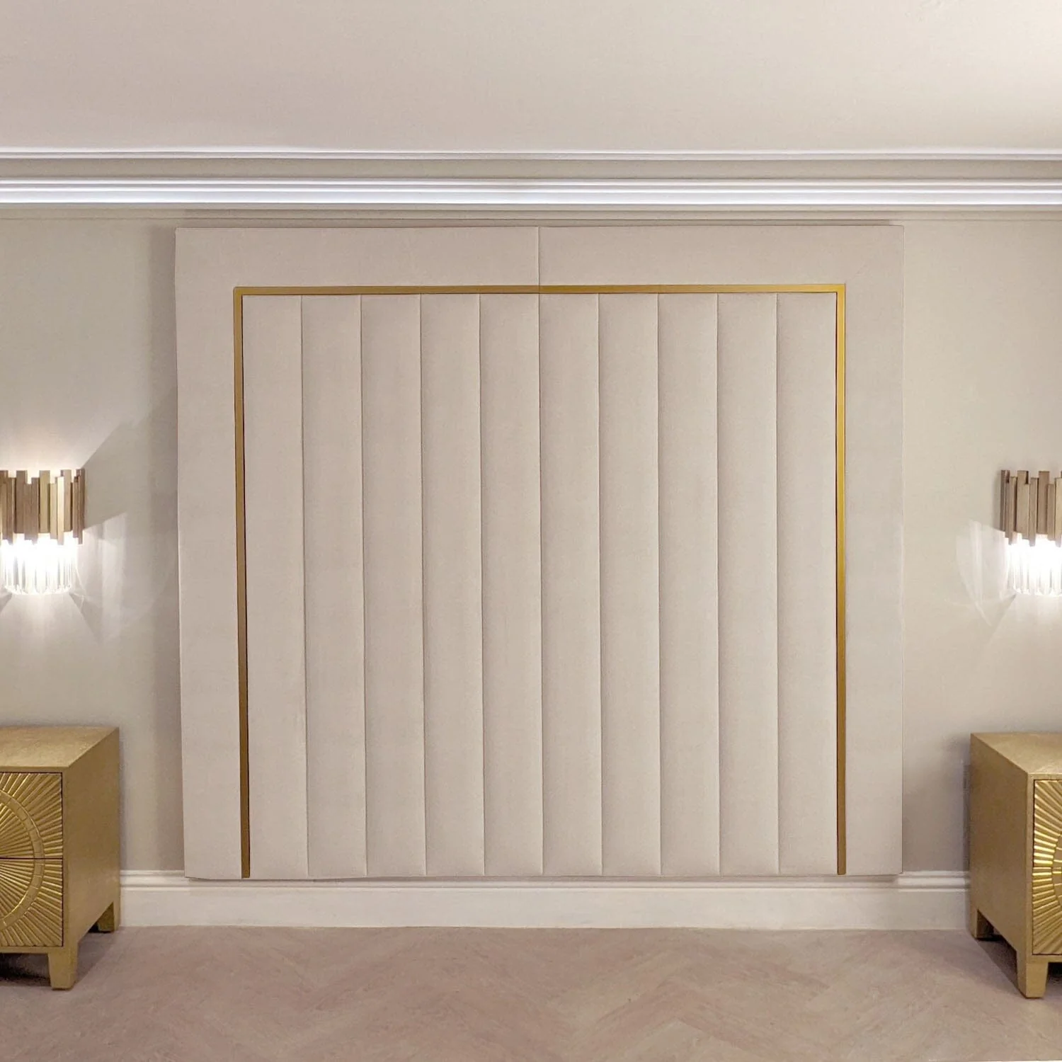 Milan Cream & Gold Channelled Luxury Headboard - Image 2