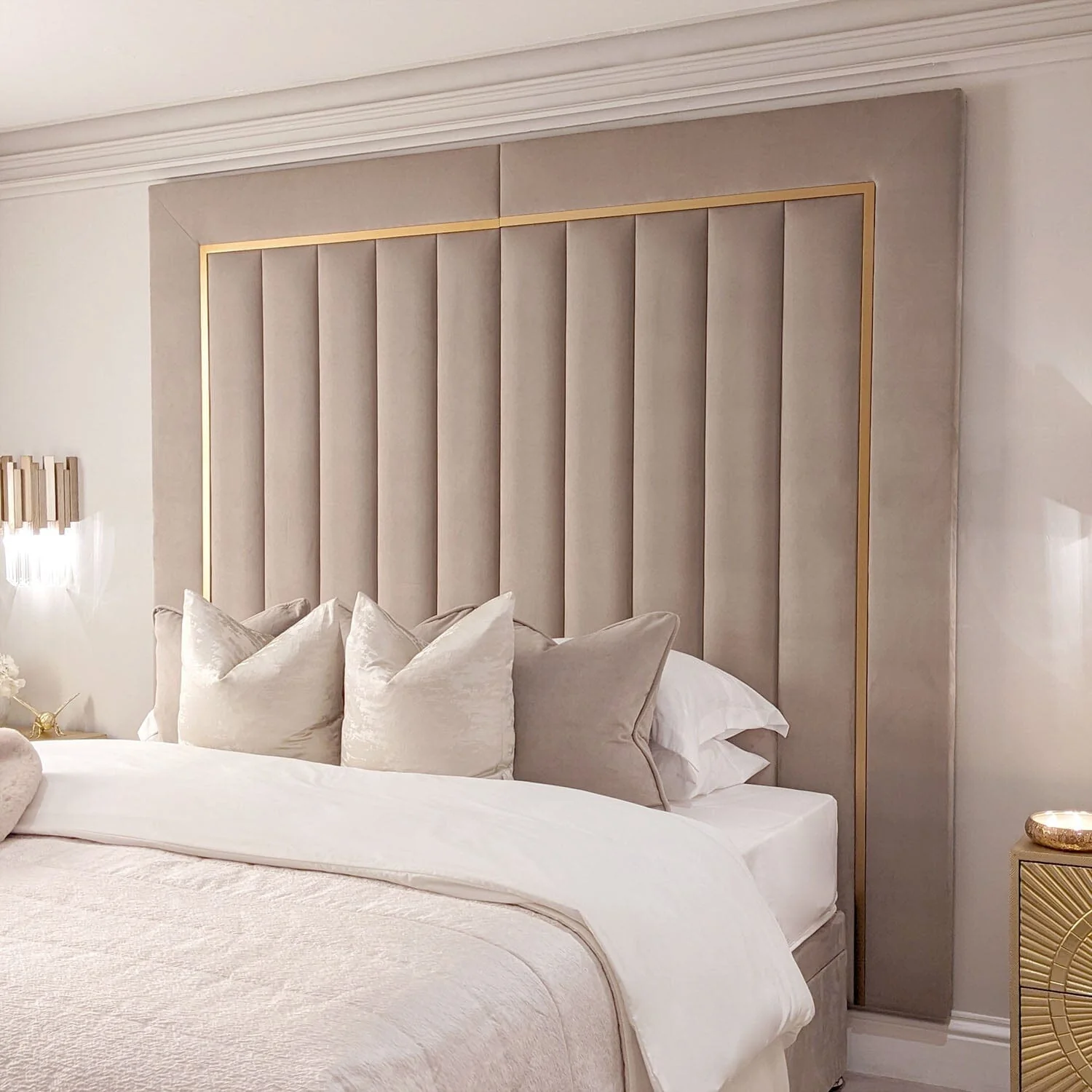 Milan Mink & Gold Channelled Luxury Headboard - Image 2