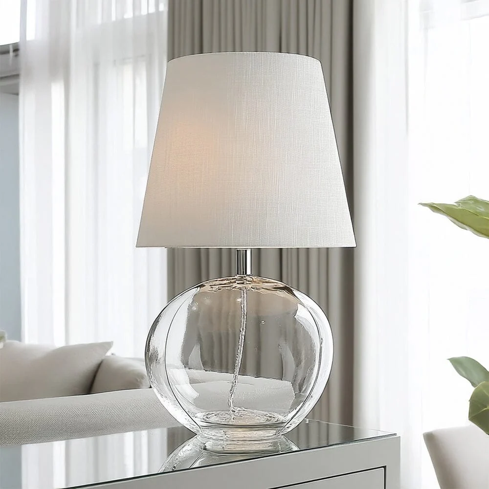 Milou Clear Glass Organic Table Lamp with White Shade