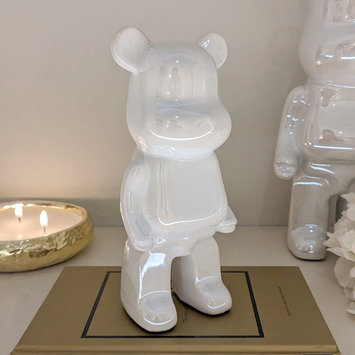 Mini Cream Pearlescent Standing Bear Ornament - Image 2