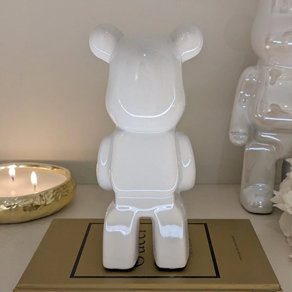 Mini Cream Pearlescent Standing Bear Ornament - Image 3