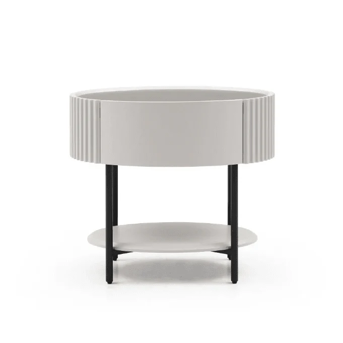 Mirabel Beige & Black Luxury Rounded Bedside Table - Image 2