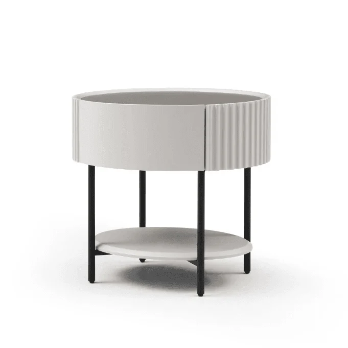 Mirabel Beige & Black Luxury Rounded Bedside Table - Image 3
