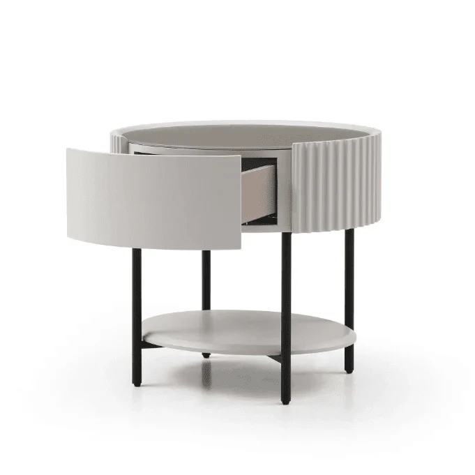 Mirabel Beige & Black Luxury Rounded Bedside Table - Image 4