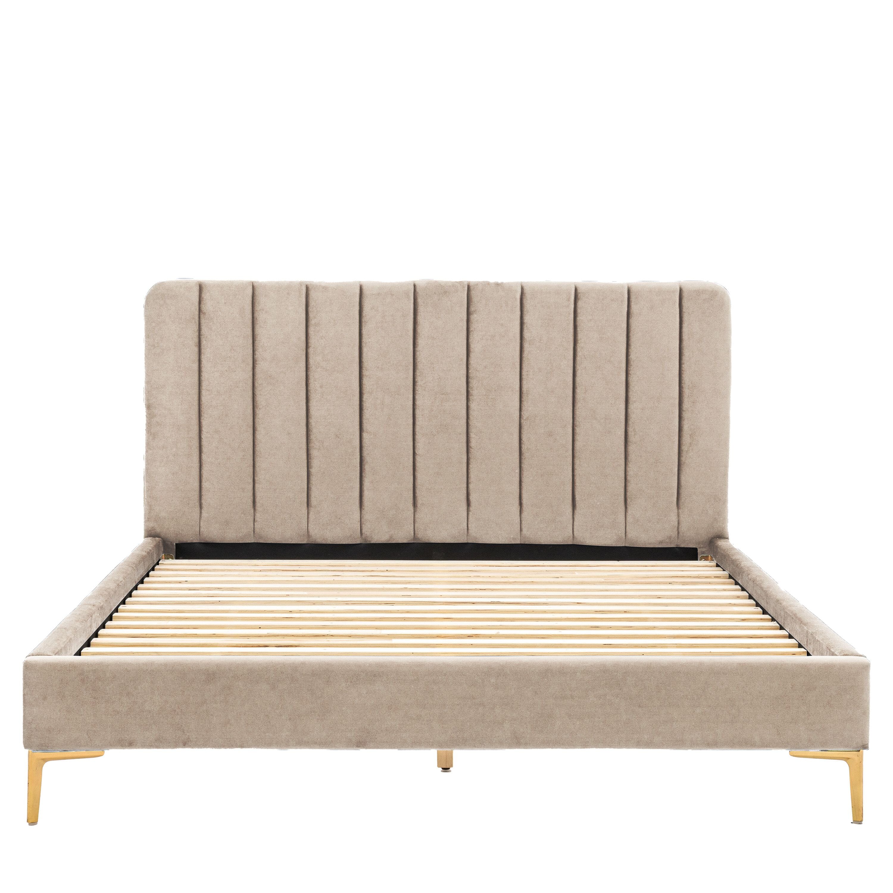 Mirabella Latte Velvet Luxury Channelled Bed with Gold Feet - Image 2