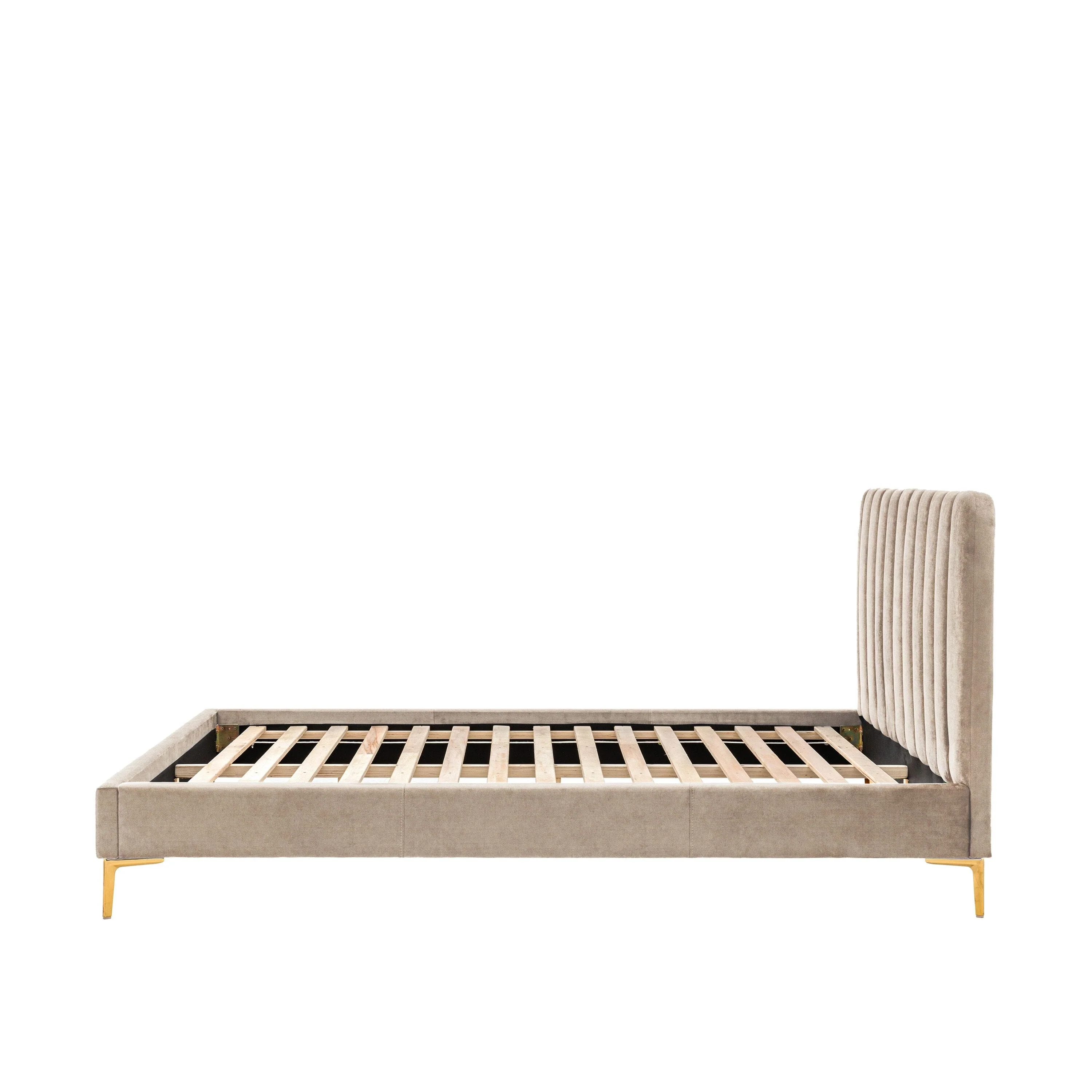 Mirabella Latte Velvet Luxury Channelled Bed with Gold Feet - Image 3