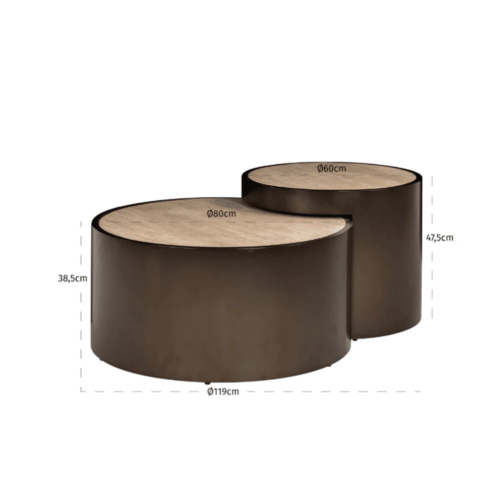 Misella Bronze Nested Coffee Tables with Faux Travertine Top - Image 7