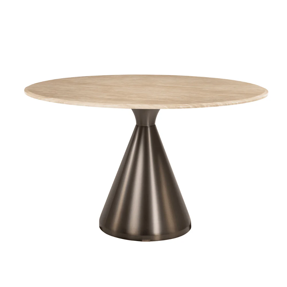 Miya Bronze Round Dining Table with Faux Beige Marble Top - Image 2