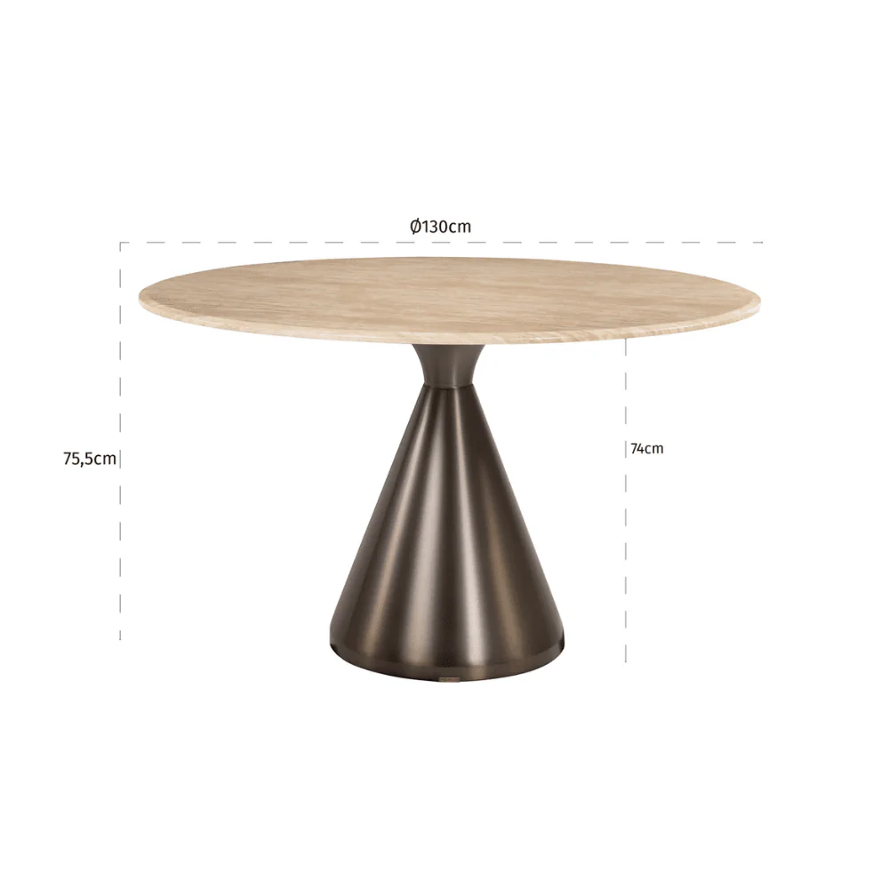 Miya Bronze Round Dining Table with Faux Beige Marble Top - Image 5