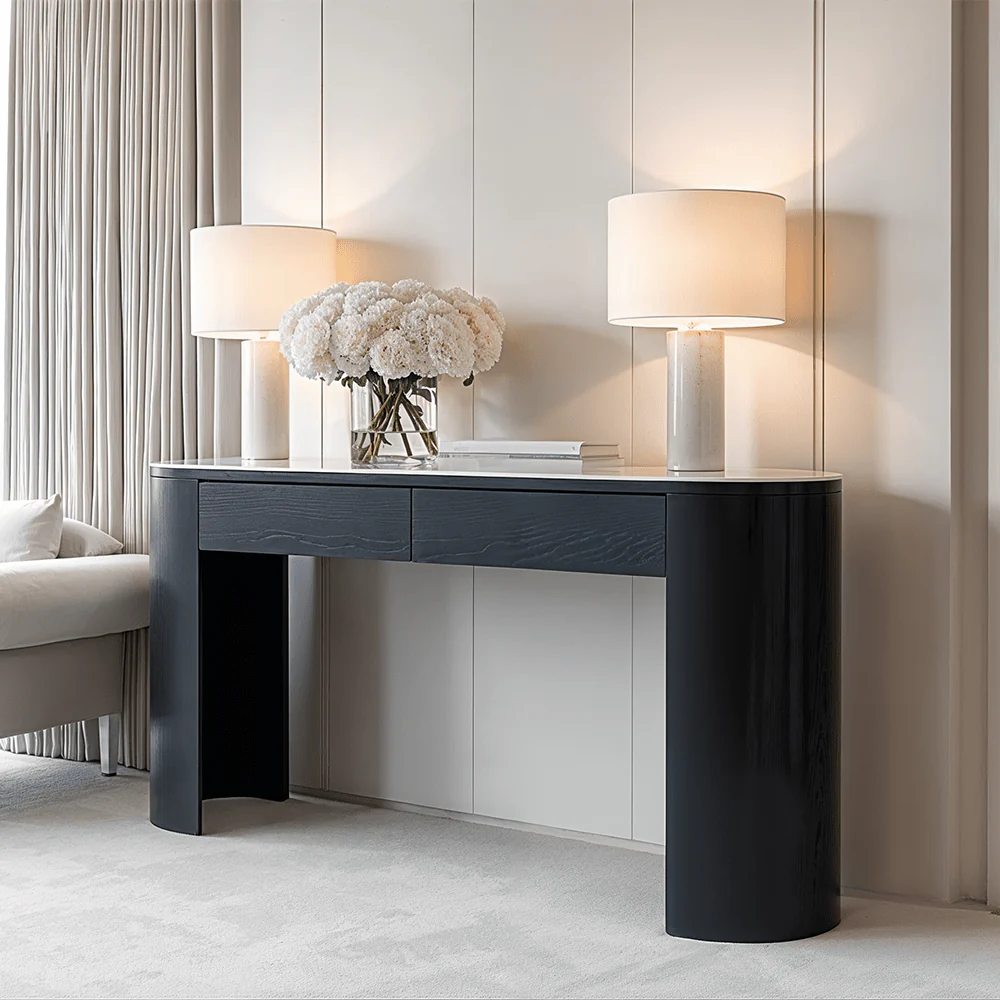 Monroe Black Console Table with Marble Top