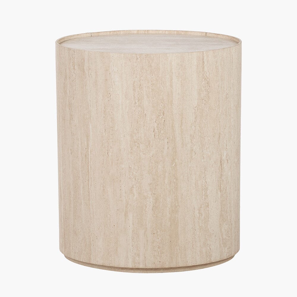 Moxin Travertine Effect Round Bedside Table - Image 5