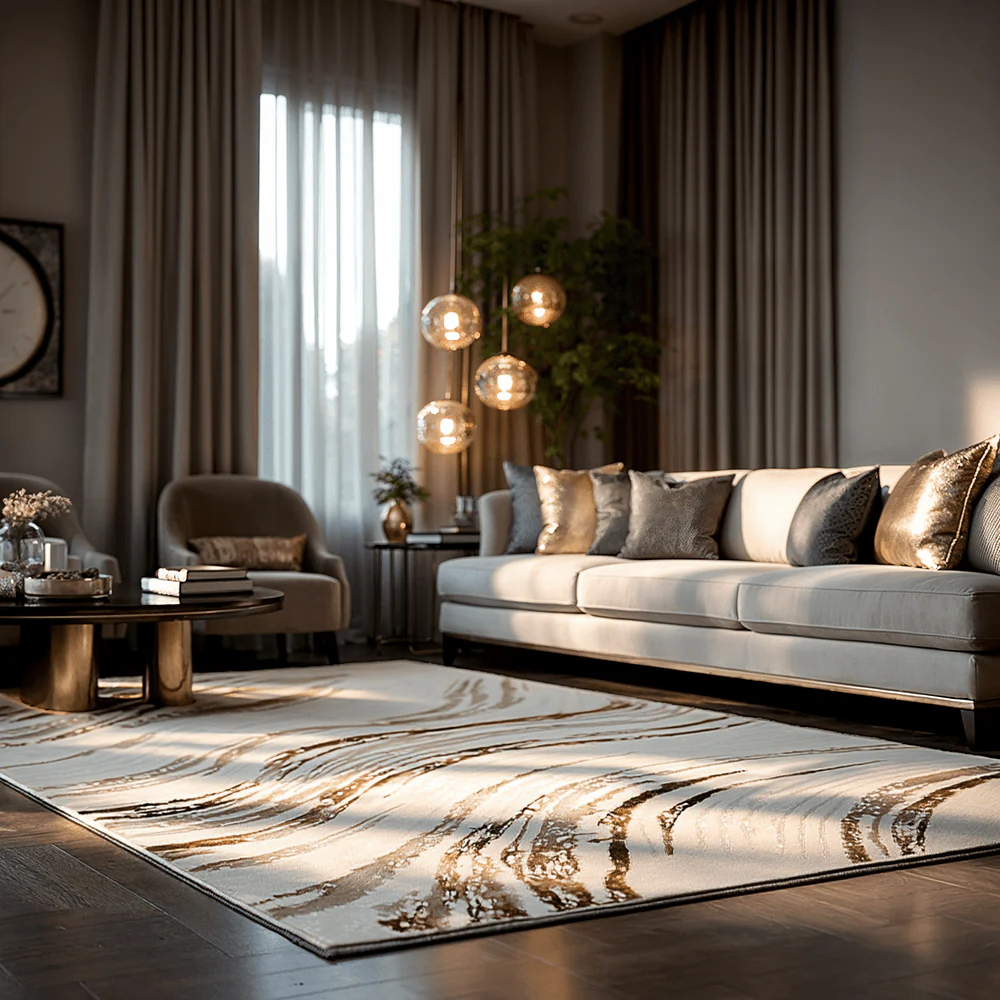 Nadira Brown & Cream Wave Pattern Rug