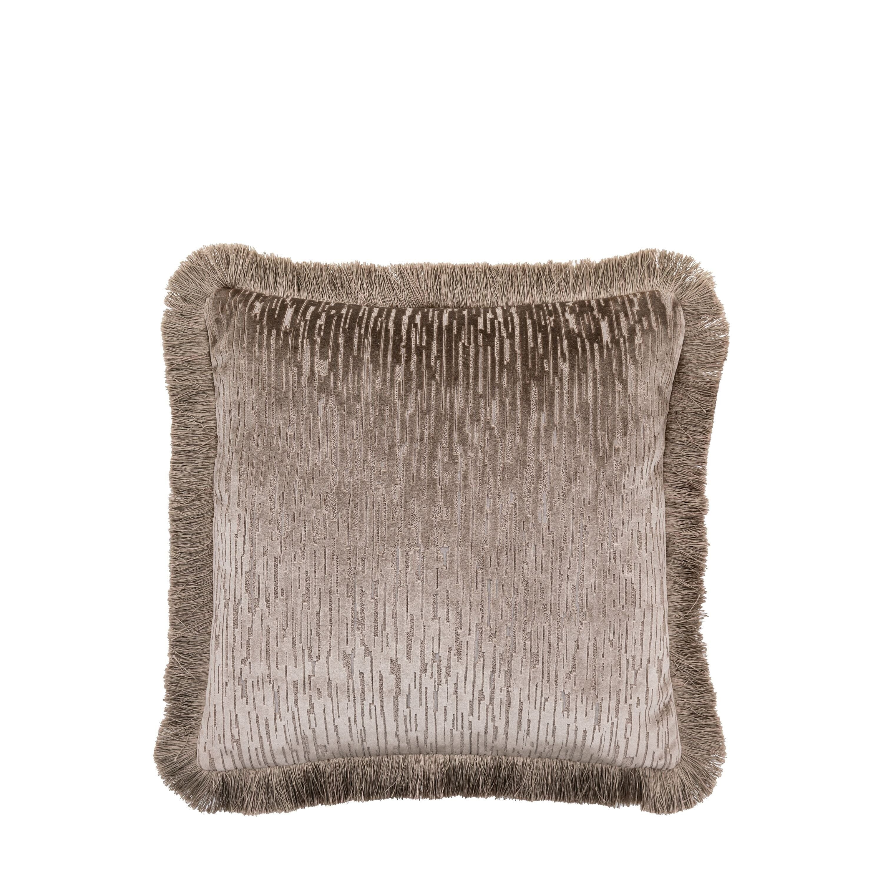 Narella Taupe Velvet Fringe Detail Cushion- 50 x 50cm - Image 2